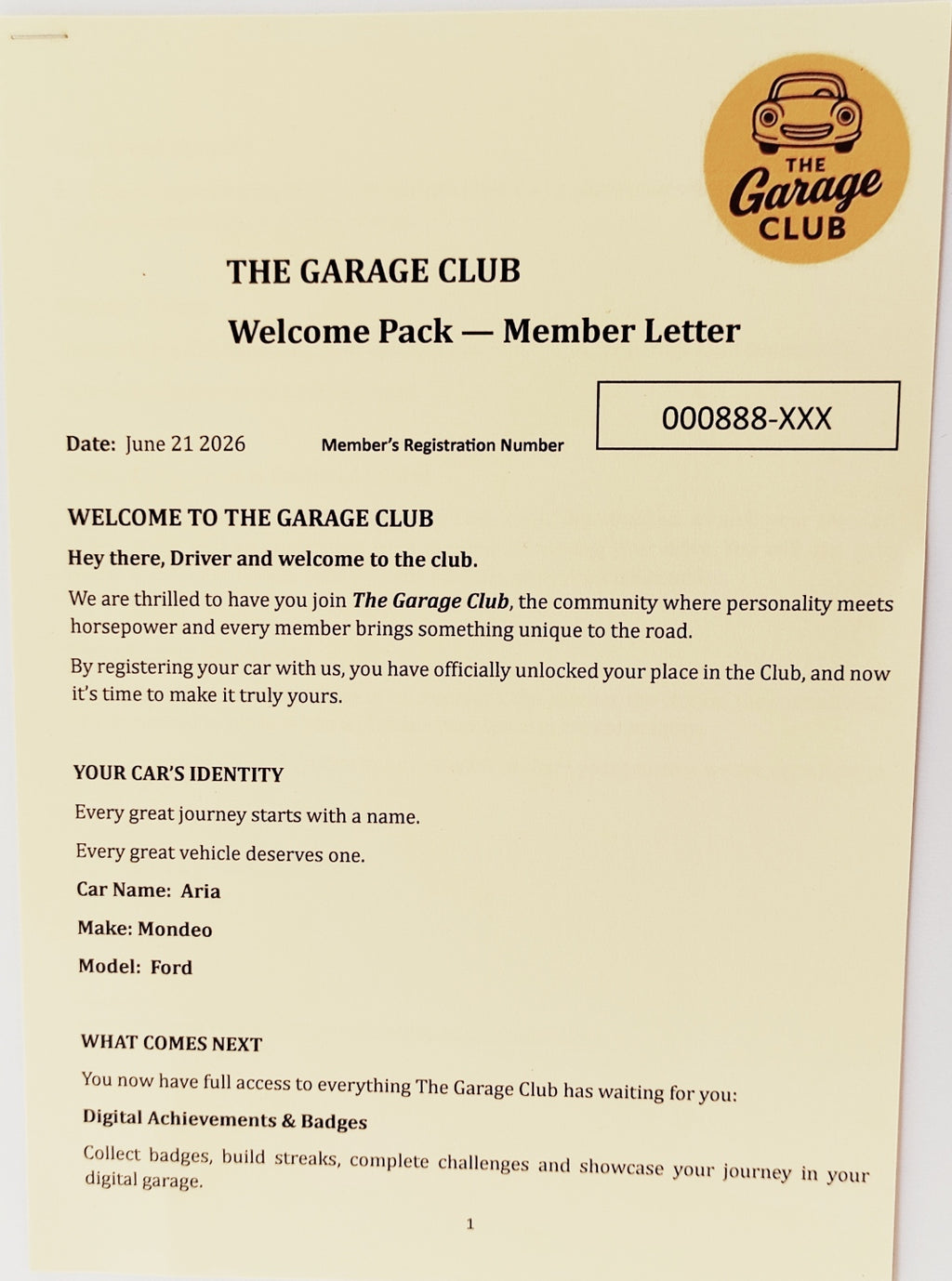 The Garage Club – Member's Welcome Pack (Gift)